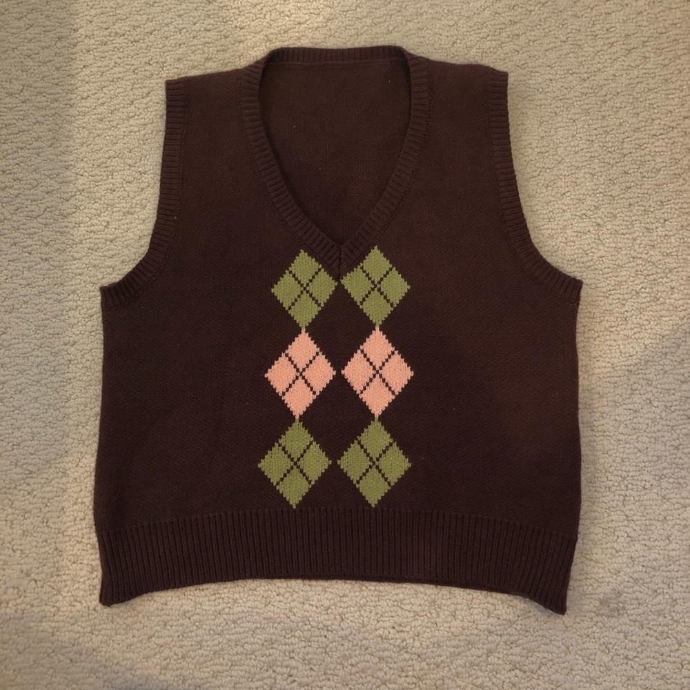 brown and pink sweater vest